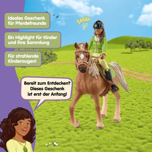 Miniatura 6 de Schleich Horse Club - Juego de 10 piezas de Sarah and Mystery - Juego de figuras de caballo y jinete con silla de montar y brida extraíbles, figura