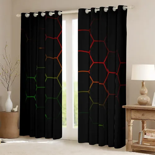 Miniatura 44 de Feelyou - Cortinas de ventana en forma de panal, tema geométrico hexagonal con luces de neón verdes, para chicos adolescentes y hombres, elegante