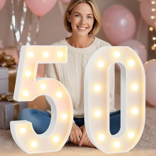 Miniatura 62 de Pooqla Letras y Números Decorativos con Luces LED, Letras y Números de Neón de Plástico Blanco para Decoración de Fiestas, Bodas, Funciona