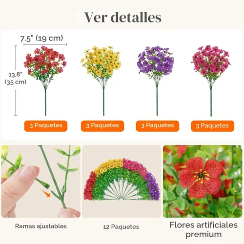Miniatura 7 de Lifewit Flores artificiales para interiores y exteriores, 12 paquetes de flores falsas de plástico con hojas de eucalipto para decoración del jardín