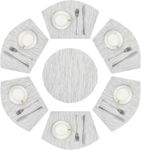Miniatura 21 de SHACOS Juego de 5 manteles individuales pequeños en forma de cuña con centro de mesa, resistentes al calor, lavables (5, beige)