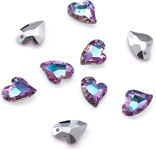 Miniatura 2 de Cuentas de cristal facetado de diamantes de imitación, Vidrio Plata Diamante de imitación, cristal Colorido#Corazón irregular