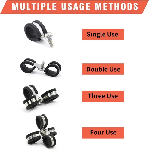 Miniatura 6 de AKIHISA Kit de 56 abrazaderas de cable de 1/4"-1", 7 tamaños, abrazaderas de conducto de acero inoxidable 304, para cable, tubería, manguera, línea