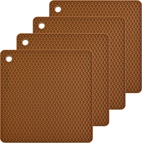Miniatura 20 de Tapete salvamanteles de silicona para encimeras, resistentes al calor, 4 unidades, tamaño: 7.5 x 7.5 pulgadas, color: morado Púrpura