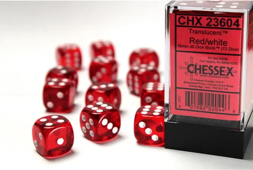 Miniatura 2 de Chessex Dice d6: bloque de dados rojo/blanco translúcido - Juego de 12