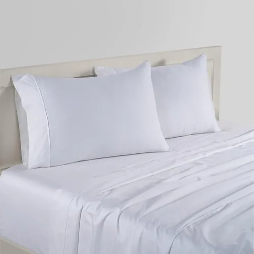 Miniatura 3 de Juego de ropa de cama de 800 hilos, 4 piezas, 100% algodón egipcio, color blanco, tamaño Queen, juego de ropa de cama de algodón de fibra larga
