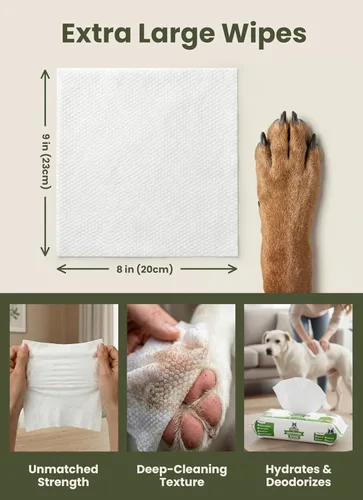 Miniatura 2 de Toallitas de aseo para perros de Pogi – Toallitas hipoalergénicas para mascotas para patas, cuerpo y trasero – Limpieza e hidratación, aroma a té
