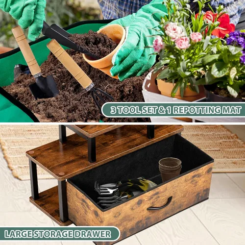 Miniatura 7 de Soporte para plantas de interior de 7 niveles con ganchos y cajón para colgar, soporte de esquina en forma de jarrón de 68.1 pulgadas de alto