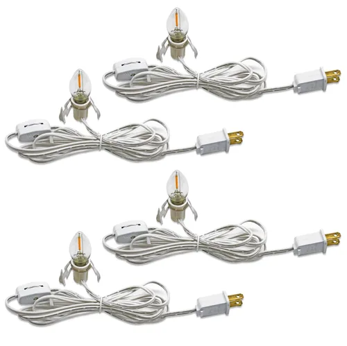 Miniatura 9 de KGC Cable de Accesorios C7 con 2 Bombillas LED C7 Base Candelabro E12 con Casquillo, Cable Blanco con Interruptor de Encendido/Apagado y Enchufes