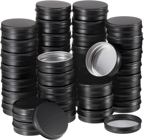 Therwen 96 tarros de aluminio de aluminio a prueba de fugas de metal para cosméticos, tapas redondas de rosca, bálsamo labial, puede vaciar, Negro
