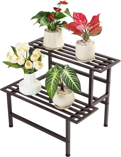 Miniatura 16 de Dipion Paquete de 2 soportes de metal para plantas al aire libre, estantes para plantas de interior, 1 nivel resistentes para múltiples plantas, 26