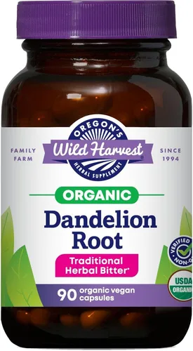 Oregon's Wild Harvest Suplemento orgánico de raíz de diente de león | Amargo herbario tradicional, 90 cápsulas veganas