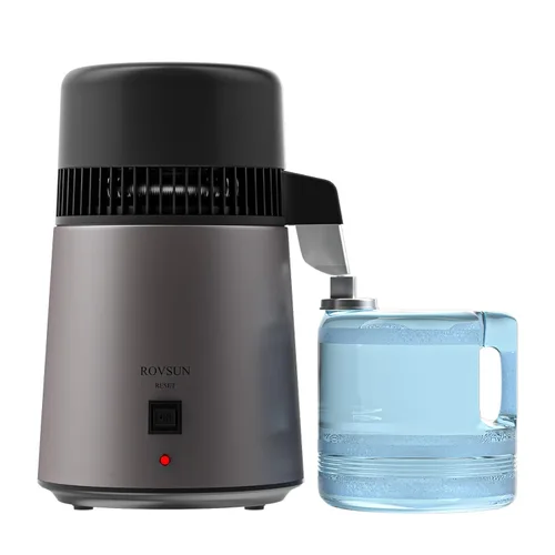 ROVSUN Destilador de agua de 1.1 galón/4L para encimera del hogar, interior de acero inoxidable y contenedor sin BPA, máquina de agua destilada de