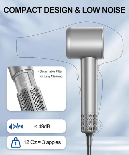 Miniatura 6 de Secador de pelo, 160000 rpm, secador iónico de alta velocidad con difusor magnético, secador de pelo de secado rápido para mujeres, control