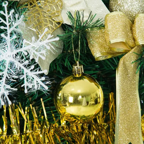 Miniatura 4 de Sunnyglade 94 piezas de adornos para árbol de Navidad con purpurina, flores de Pascua, lazos, cintas, hojas y bola de decoración variada para árbol