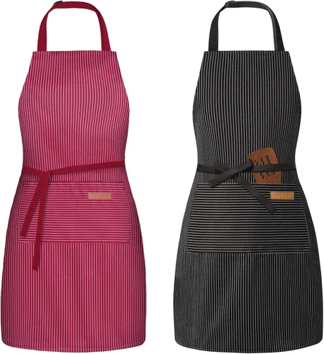 BeLuyi - Paquete de 2 delantales ajustables con peto, delantales de chef para cocina, restaurante, con 2 bolsillos, delantales para mujeres y