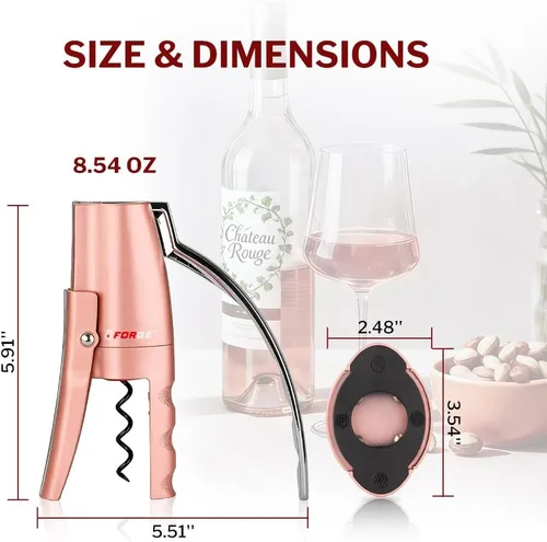 Miniatura 8 de Forge - Sacacorchos de palanca vertical compacto de calidad con cortacápsulas. 3 segundos para abrir una botella de vino. Rosa. Rosado