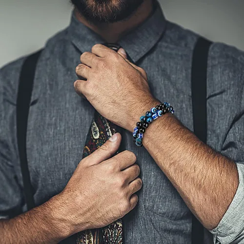 Miniatura 9 de Pulsera de triple protección, ojo de tigre malvado de ojo y obsidiana negra de 0.315 in, pulsera curativa para hombres y mujeres, pulsera curativa