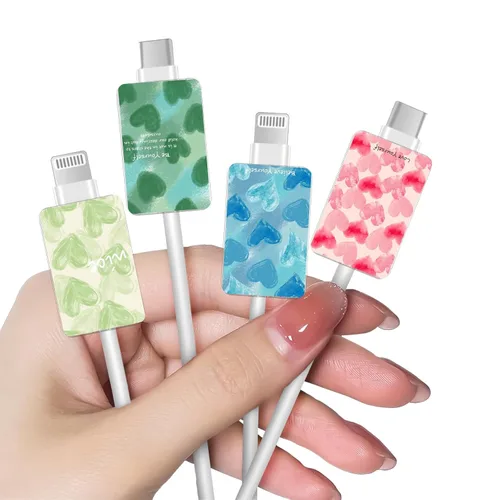Miniatura 12 de CameCosy Juego de 4 protectores de cable de frutas para cargador de iPhone, diseño Kawaii de aguacate rosa, fresa, cereza y melocotón, protector
