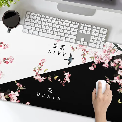 Miniatura 8 de Alfombrilla de mouse XXL para juegos grande, color rosa Sakura Death Life, alfombrilla de escritorio extendida, base de goma antideslizante de 35.4