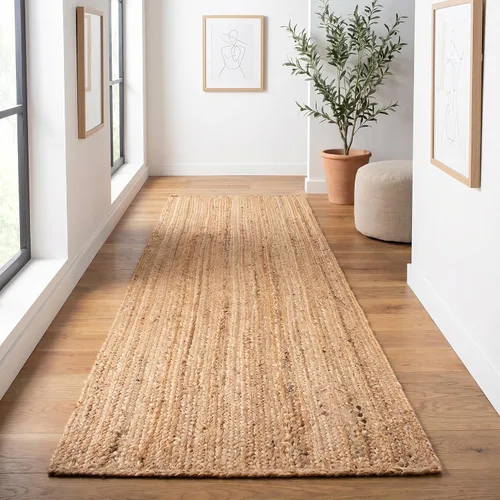 Miniatura 16 de Alfombra de punto de ganchillo tejida a mano, de yute, redonda, de 3 pies, natural, antideslizante, hecha a mano, para cocina, sala de estar