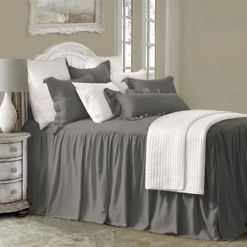 Miniatura 8 de HiEnd Accents Luna - Juego de ropa de cama de lino lavado de 3 piezas con falda con volantes y fundas de almohada, tamaño King, romántico