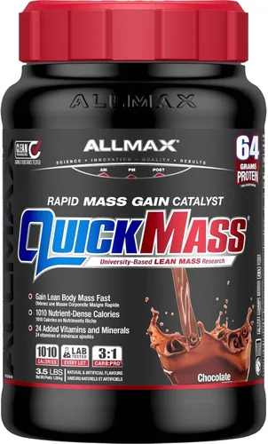 ALLMAX QUICKMASS, Chocolate - 3.5 lb - Catalizador de ganancia de masa rápida - Hasta 2.26 oz de proteína por porción - Relación de carbohidratos a