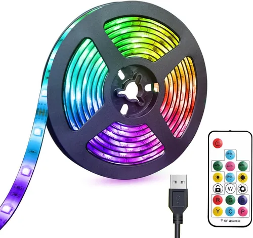 Tira de luces LED USB de 6.56 pies, color de ensueño 5050 RGB con control remoto de 17 teclas, varios colores en una línea, cinta LED flexible para