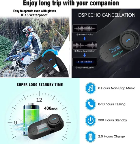 Miniatura 5 de FreedConn TCOM-SC - Auriculares de comunicación con Bluetooth para casco de motociclista, Negro