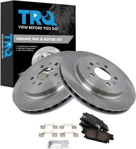 Miniatura 62 de TRQ Kit de rotor de freno trasero y pastillas de cerámica Posi premium compatible con camioneta Chevy GMC