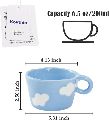 Miniatura 2 de Koythin Taza de café de cerámica, bonita taza creativa impresa a mano para oficina y hogar, 6.5 oz/6.8 fl oz para leche de té con leche