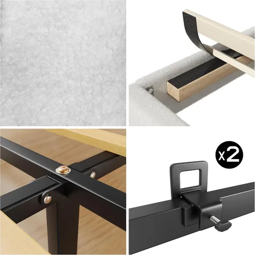 Miniatura 6 de Marco de cama Full Boucle, cama de plataforma con cabecera tapizada con respaldo de ala, fuerte soporte de listones de madera, sin ruido, no Beige