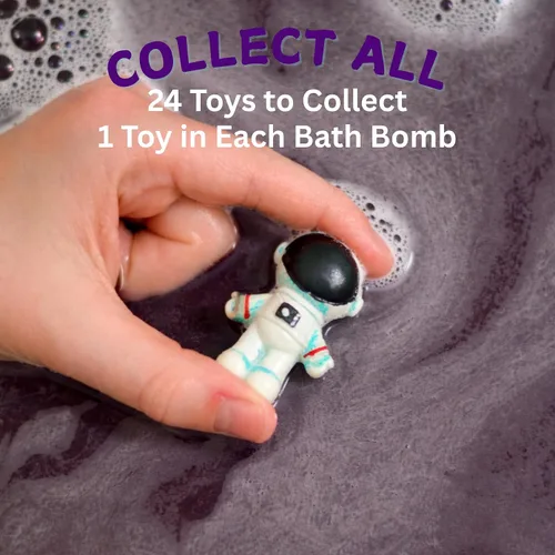 Miniatura 8 de EvolutionUSA 1 pieza Bomba de baño espacial para niños, Bola de baño planetaria con juguete escondido en el interior, Bomba de baño orgánica