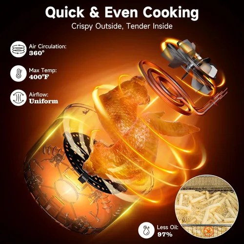 Miniatura 5 de Kitchen Elite® Freidora de aire compacta, freidora de aire digital pequeña 7 en 1, más del 90% menos aceite, cesta antiadherente y apta