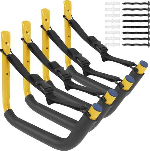Miniatura 8 de Estante de almacenamiento de kayak, soporte de kayak para garaje, soporte de pared para kayak con correas de nailon, gancho de kayak resistente Negro