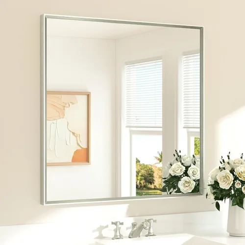 Miniatura 29 de TETOTE Espejo de Baño Dorado de 16" x 20" Latón Dorado Cepillado Rectangular con Marco Biselado Espejo de Tocador de Baño para Sobre el Lavabo