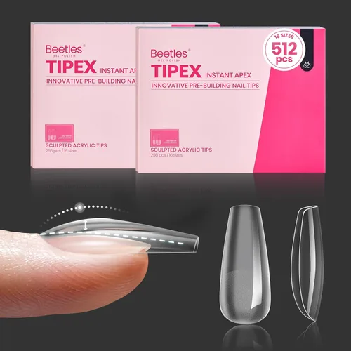 Miniatura 39 de Beetles Tipex - Uñas postizas con ápice instantáneo, 192 uñas, preconstruidas y pregrabadas, largas, cuadradas, fuertes y gruesas, uñas postizas a