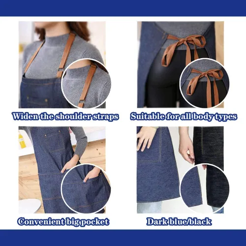 Miniatura 4 de Delantal de mezclilla con múltiples bolsillos unisex ajustables para cocina, manualidades, cocina