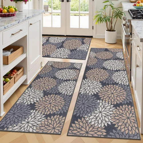 Miniatura 12 de Ileading Juego de 3 alfombras de cocina bohemias con corredor, alfombra de cocina, alfombras y tapetes antideslizantes lavables para cocina, suelo