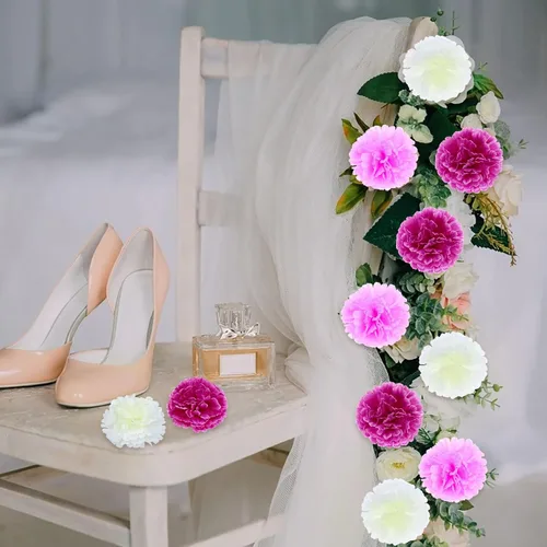 Miniatura 5 de Paquete de 120 claveles artificiales con tallos, cabezas de flores de caléndula artificiales, flor eterna, pompones artificiales de seda para fiesta