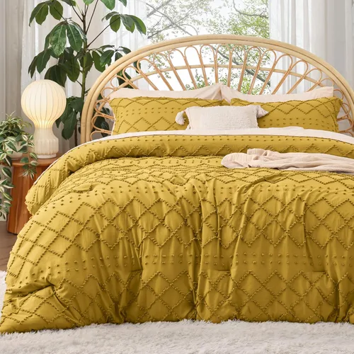 Miniatura 10 de Bedsure Juego de Edredón Tamaño Twin – Edredón beige, ropa de cama Boho con mechones estilo shabby chic para niños, juego de ropa de cama vintage