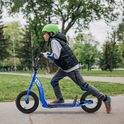 Miniatura 7 de GYMAX Patinete, Patinete de Empuje para Adultos, Adolescentes, Niños con Manubrio Ajustable, Ruedas Inflables de 12 Pulgadas, Freno de Pinza