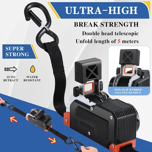 Miniatura 3 de Correas de trinquete retráctiles de doble extremo de 1 pulgada x 16 pies, correas de amarre autoretráctiles resistentes de 1500 libras, nailon