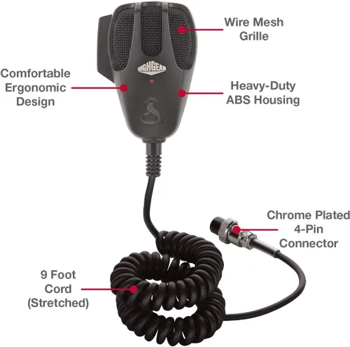 Miniatura 2 de Cobra HG M77 Micrófono CB de repuesto prémium con cancelación de ruido (negro) Conector de 4 pines, cable de 9 pies, carcasa ABS resistente
