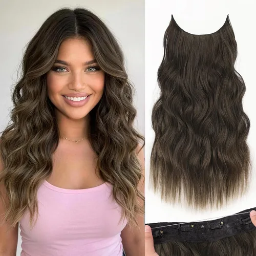 Miniatura 94 de KooKaStyle - Extensiones de cabello con hilo invisible, diadema transparente, ajustables, 4 clips fijadores, cabello largo y ondulado de 12