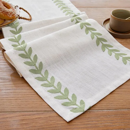Camino de mesa bordado de estilo rústico, 13 x 36 pulgadas, caminos de mesa irregulares de hojas de sauce de 36 pulgadas de largo para decoración de