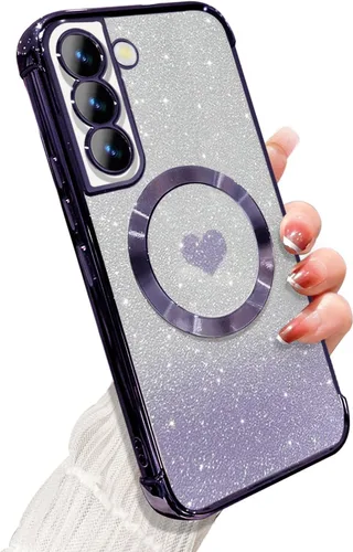Miniatura 9 de ZONRW Funda magnética para Samsung Galaxy S22 Plus, para mujeres y niñas, chapado de lujo suave, con purpurina degradada, lindo corazón, compatible