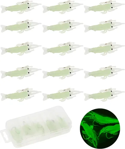15 señuelos suaves y luminosos para camarones, señuelos de pesca realistas para lubina, lucioperca, trucha y más