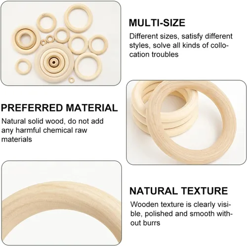 Miniatura 3 de 10 unidades de anillos de madera sin terminar de 100 mm para manualidades, anillos de madera macramé de 4 pulgadas de diámetro, anillos de madera