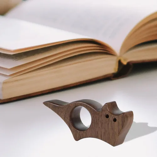 Miniatura 8 de Sujetapáginas con Diseño de Gato, Soporte de Libro de Madera de Nogal con Acabado Liso para Lectura, Regalo Ideal para Lectores y Accesorios